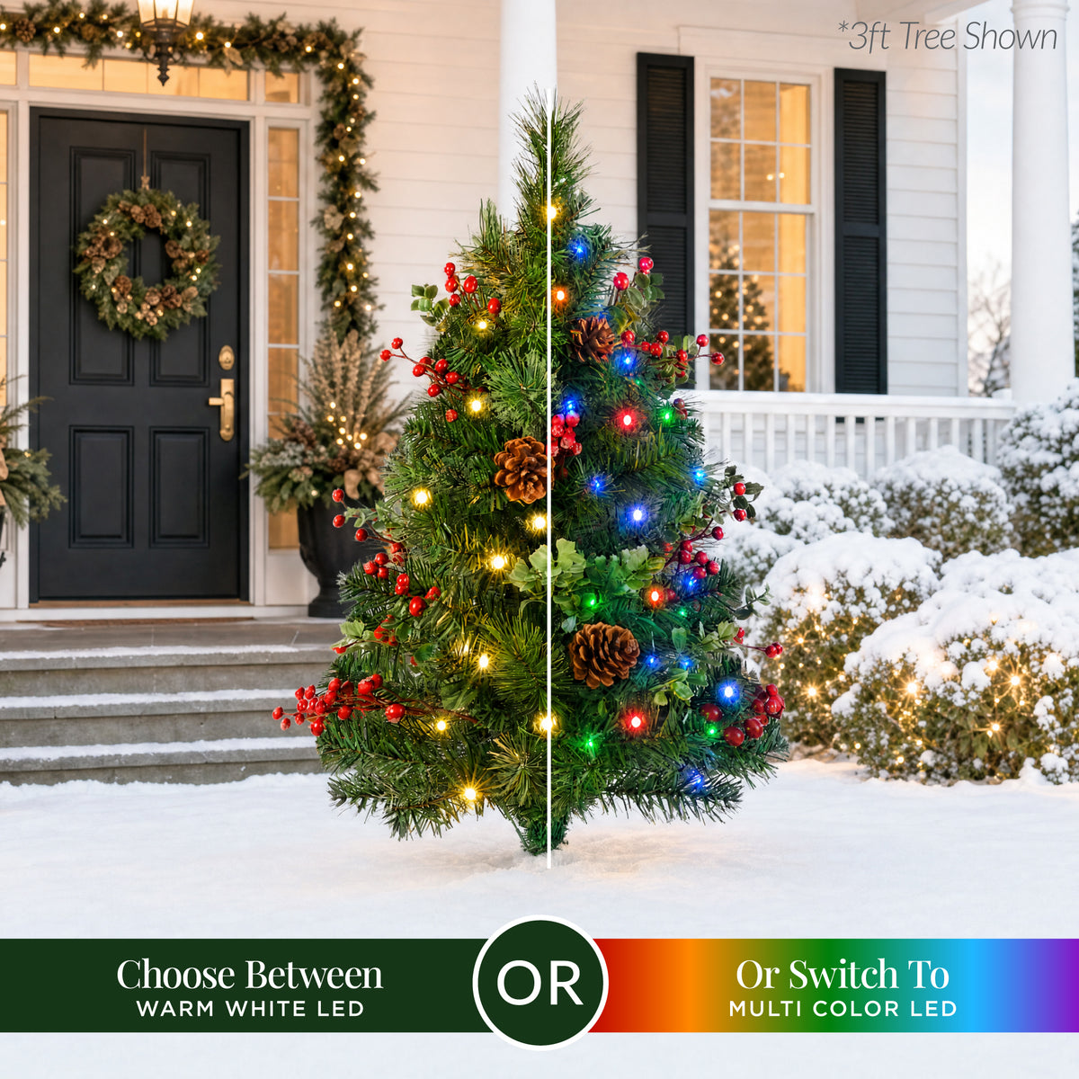 Set of 2 Outdoor Pathway Christmas Trees, Battery Pre-Lit Holiday Decor LEDs