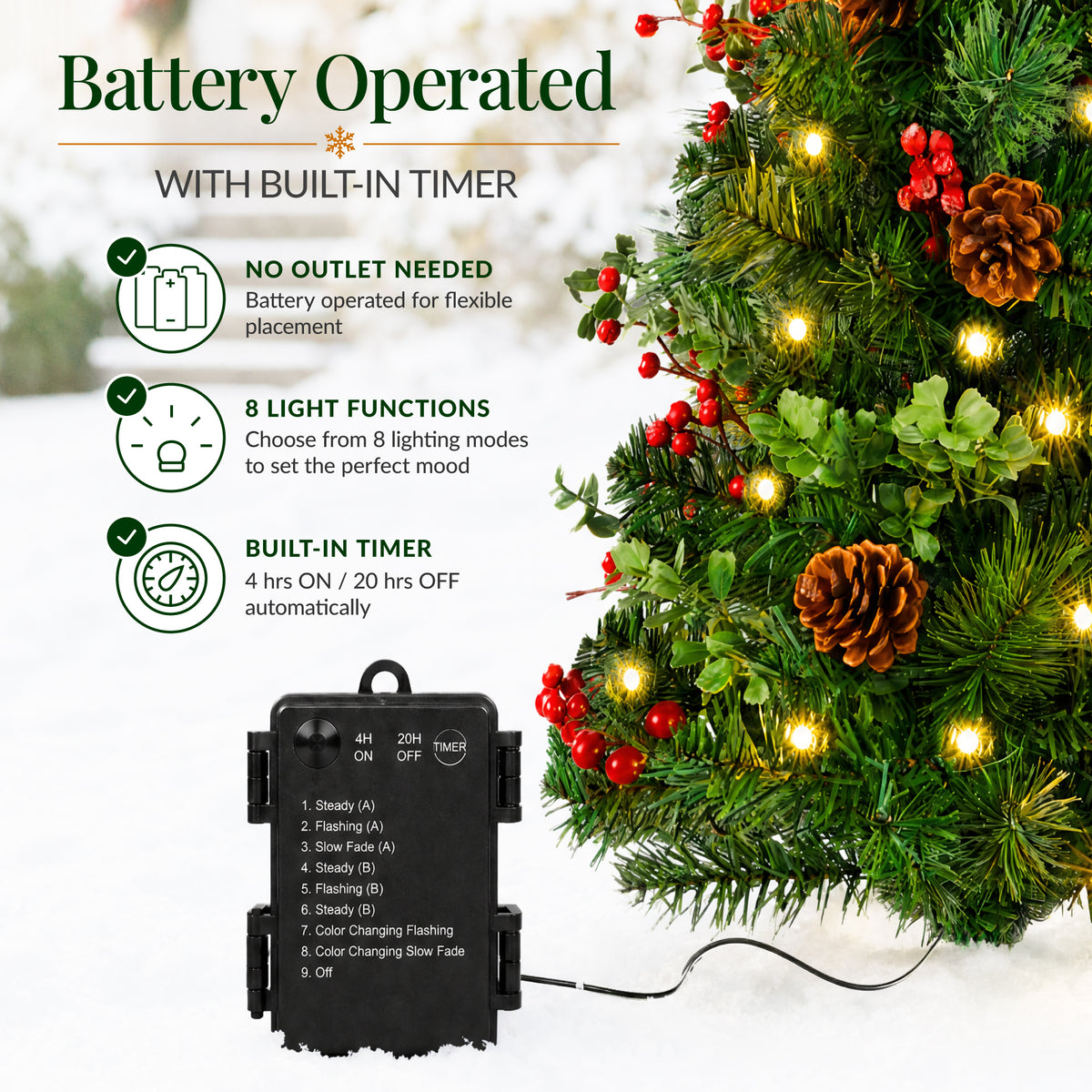 Set of 2 Outdoor Pathway Christmas Trees, Battery Pre-Lit Holiday Decor LEDs