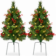 Set of 2 Outdoor Pathway Christmas Trees, Battery Pre-Lit Holiday Decor LEDs