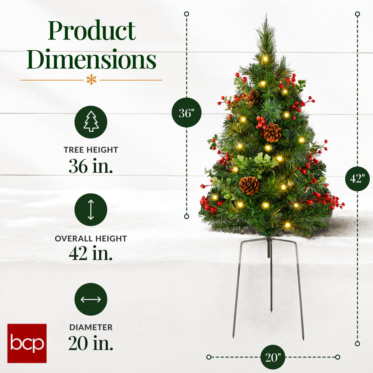 Set of 2 Outdoor Pathway Christmas Trees, Battery Pre-Lit Holiday Decor LEDs