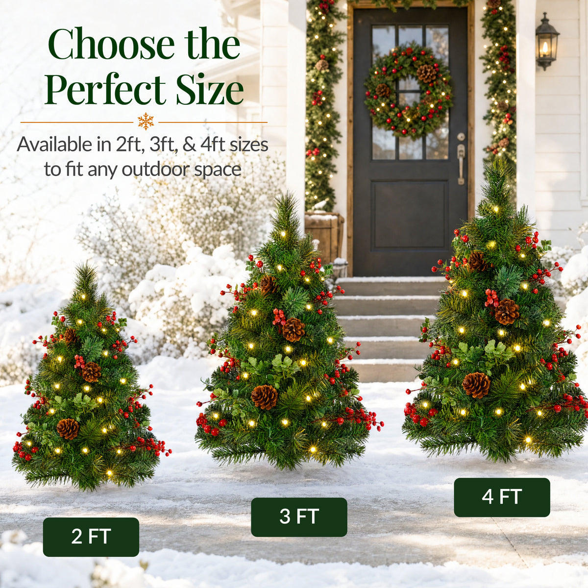 Set of 2 Outdoor Pathway Christmas Trees, Battery Pre-Lit Holiday Decor LEDs