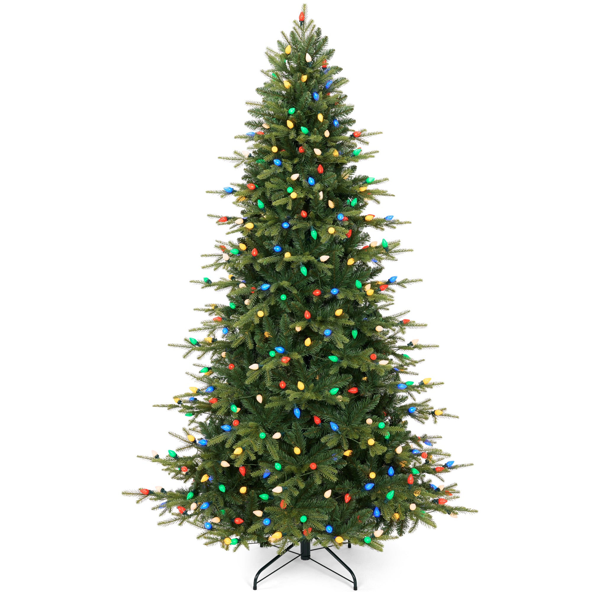 Artificial Pre-lit Aspen Slim Christmas Tree, Multicolored Twinkling C7 LEDs