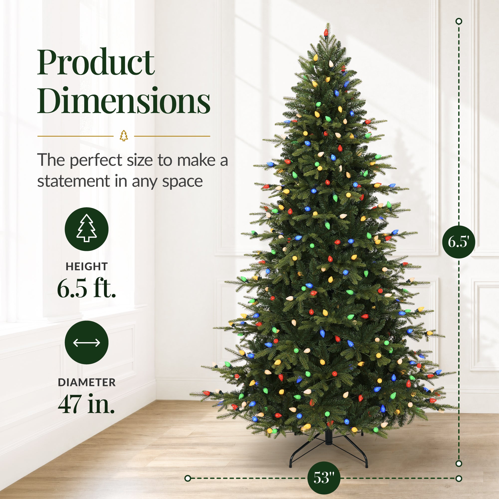 Artificial Pre-lit Aspen Slim Christmas Tree, Multicolored Twinkling C7 LEDs