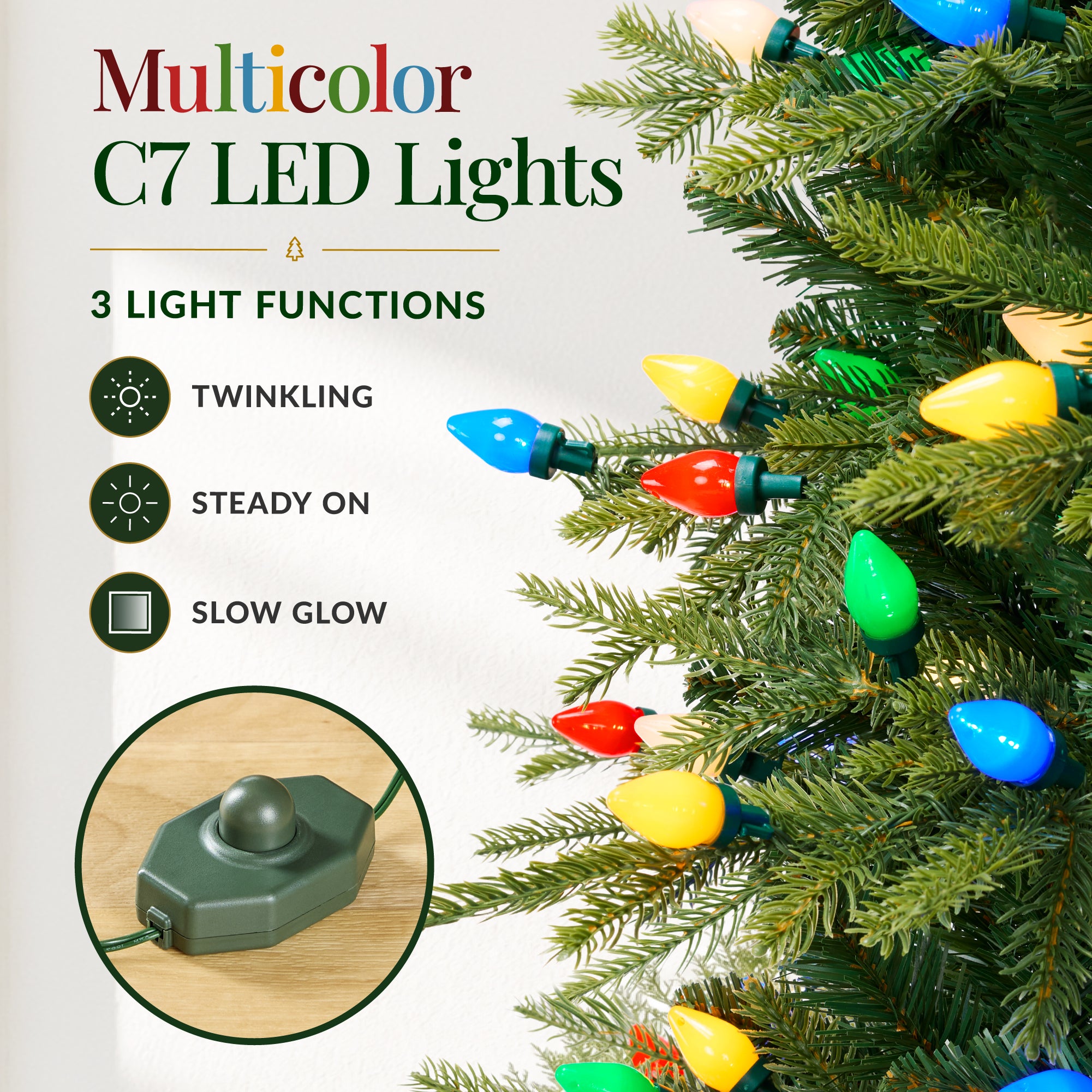 Artificial Pre-lit Aspen Slim Christmas Tree, Multicolored Twinkling C7 LEDs