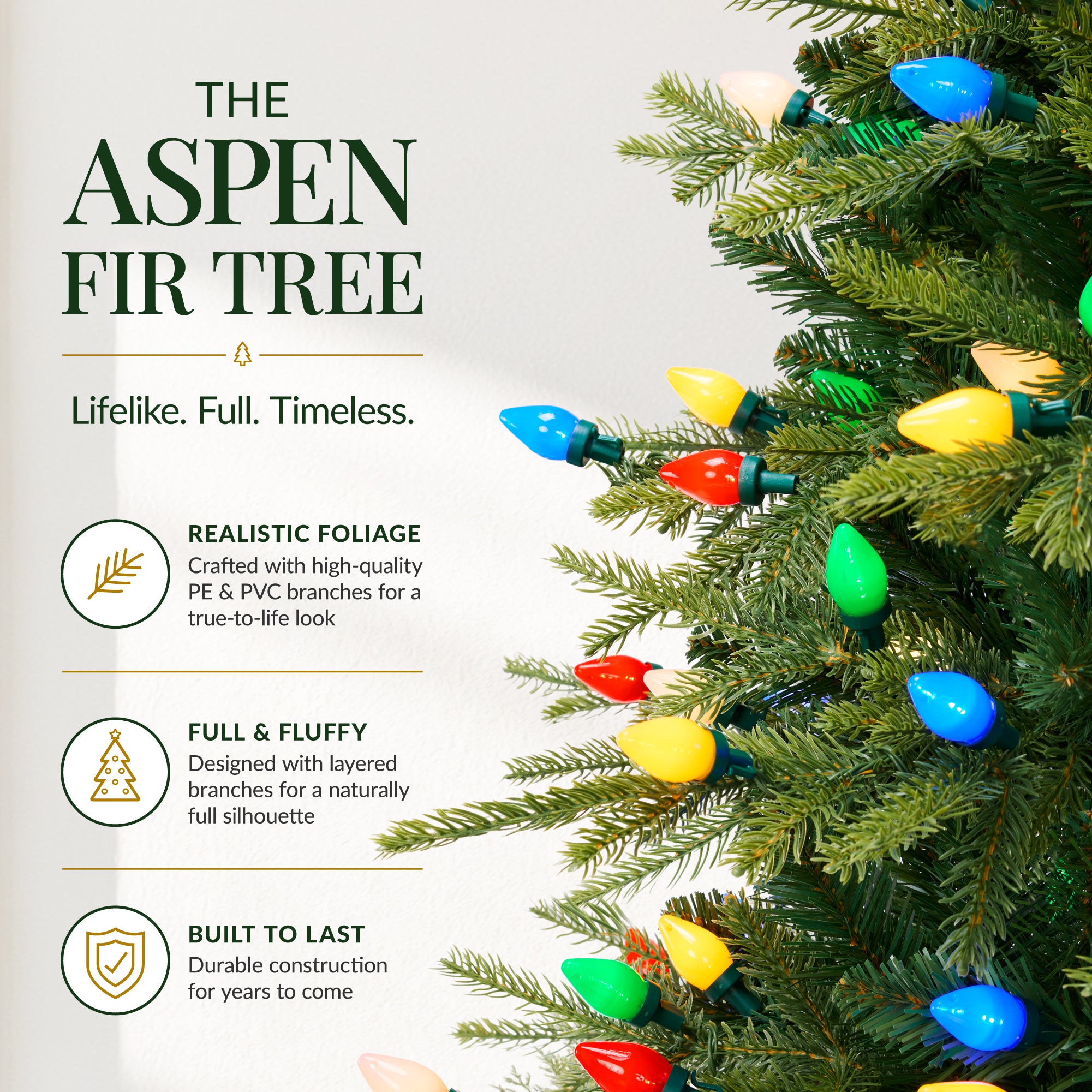 Artificial Pre-lit Aspen Slim Christmas Tree, Multicolored Twinkling C7 LEDs
