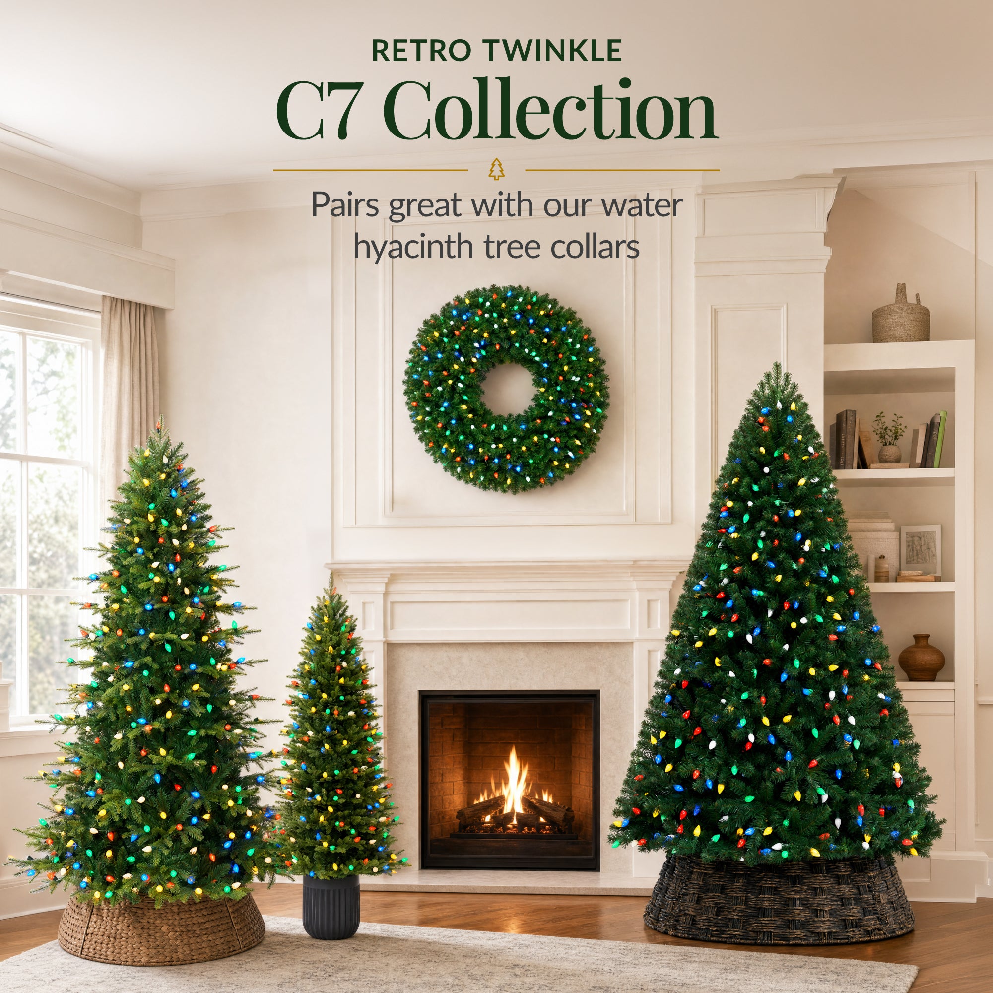 Artificial Pre-lit Aspen Slim Christmas Tree, Multicolored Twinkling C7 LEDs