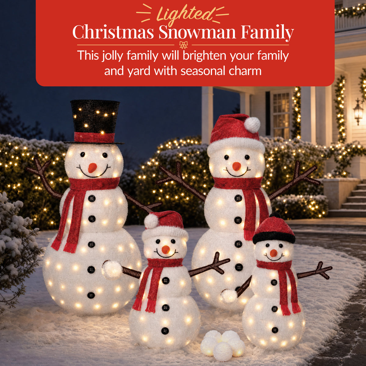 Lighted 4ft Pop-Up Christmas Snowman Family Large Prelit Outdoor Yard Decor
