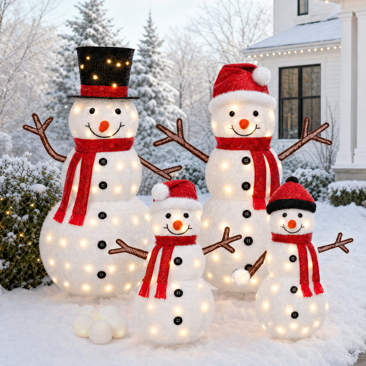 Lighted 4ft Pop-Up Christmas Snowman Family Large Prelit Outdoor Yard Decor