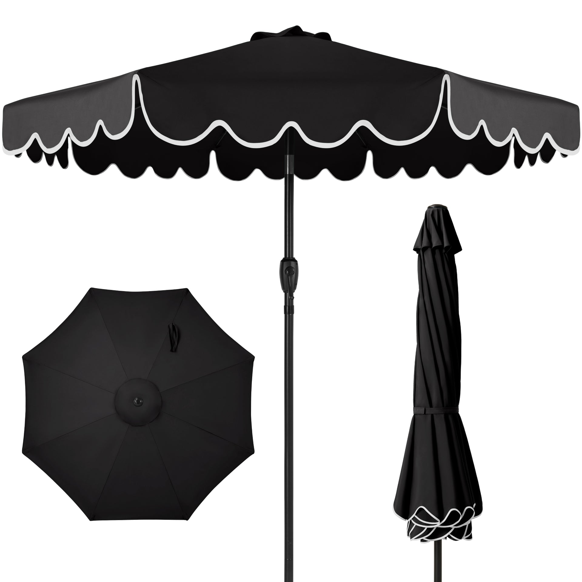 9ft Patio Market Umbrella, Scallop Trim, UV-Fade-Resistant, Crank & Ti – Best Choice Products