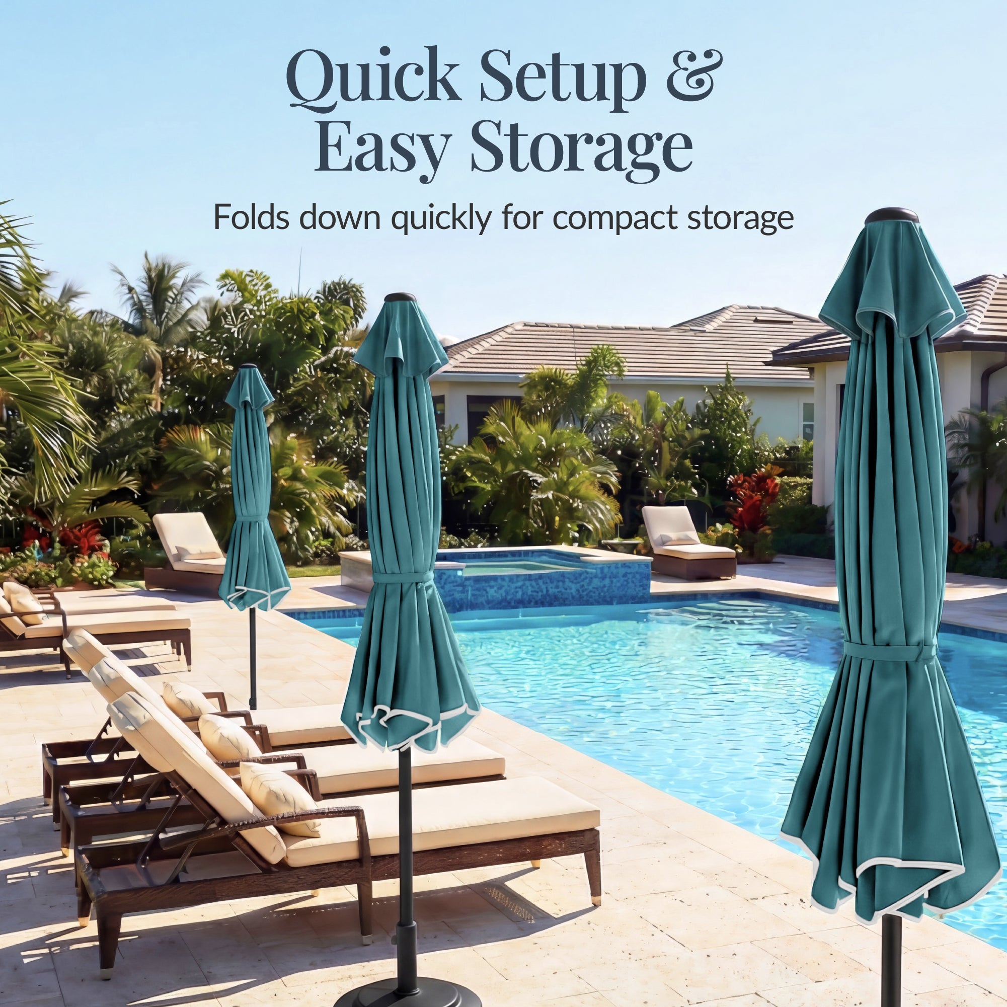 9ft Patio Market Umbrella, Scallop Trim, UV-Fade-Resistant, Crank & Tilt