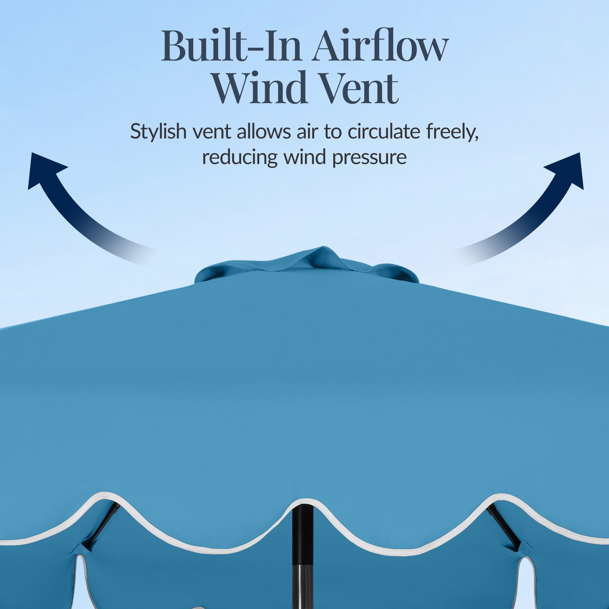9ft Patio Market Umbrella, Scallop Trim, UV-Fade-Resistant, Crank & Tilt