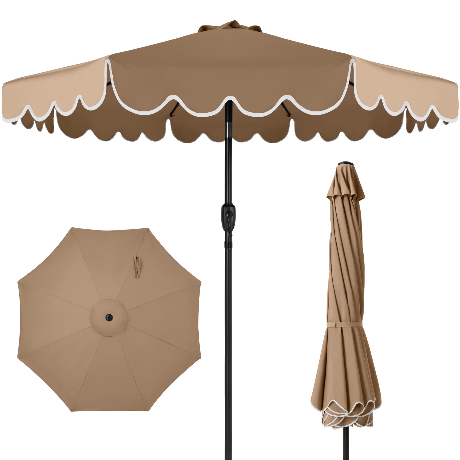 9ft Patio Market Umbrella, Scallop Trim, UV-Fade-Resistant, Crank & Ti – Best Choice Products