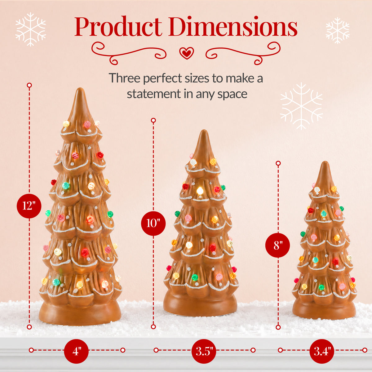 Set of 3 Pre-Lit Ceramic Tabletop Christmas Trees