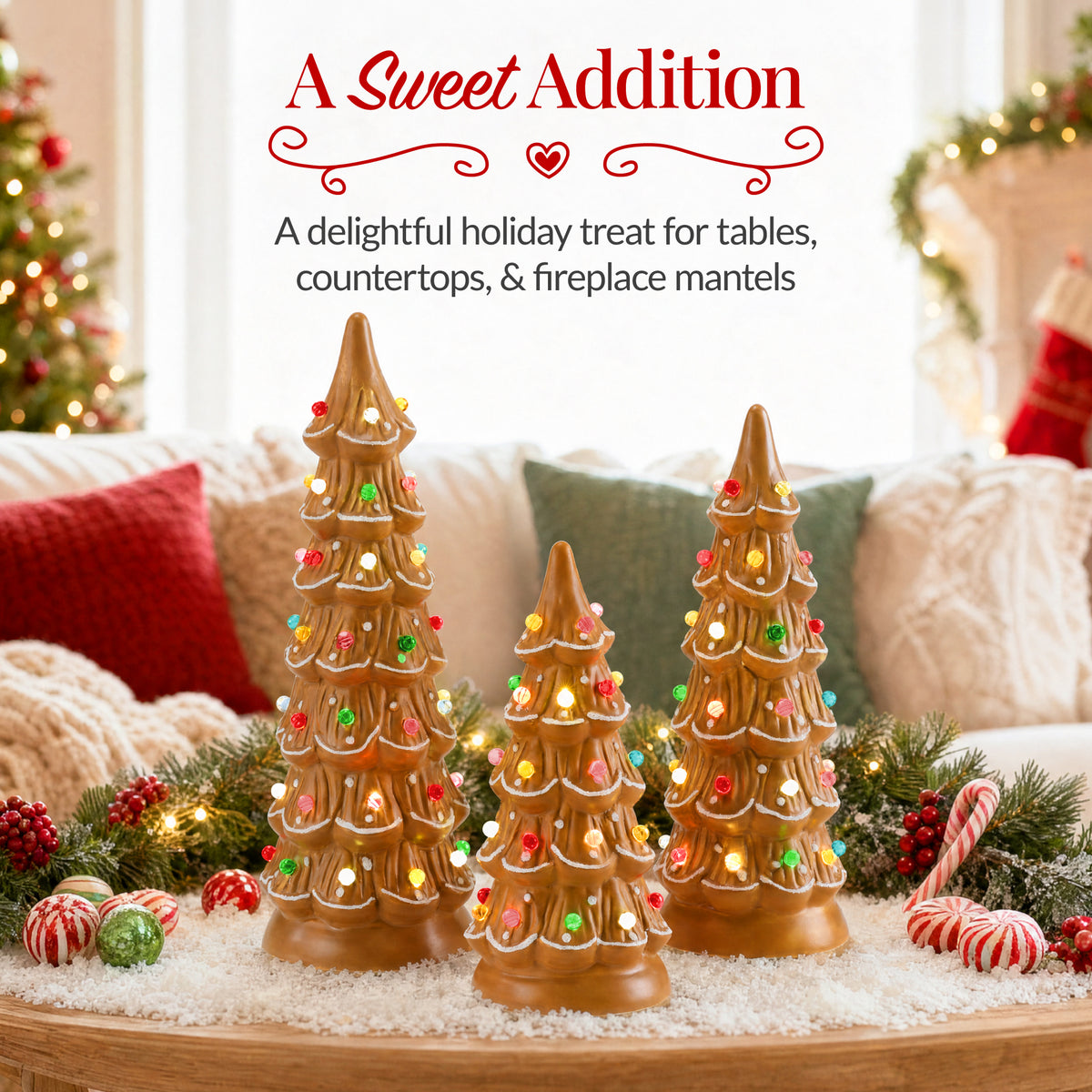 Set of 3 Pre-Lit Ceramic Tabletop Christmas Trees