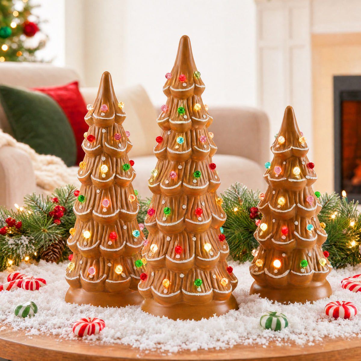 Set of 3 Pre-Lit Ceramic Tabletop Christmas Trees
