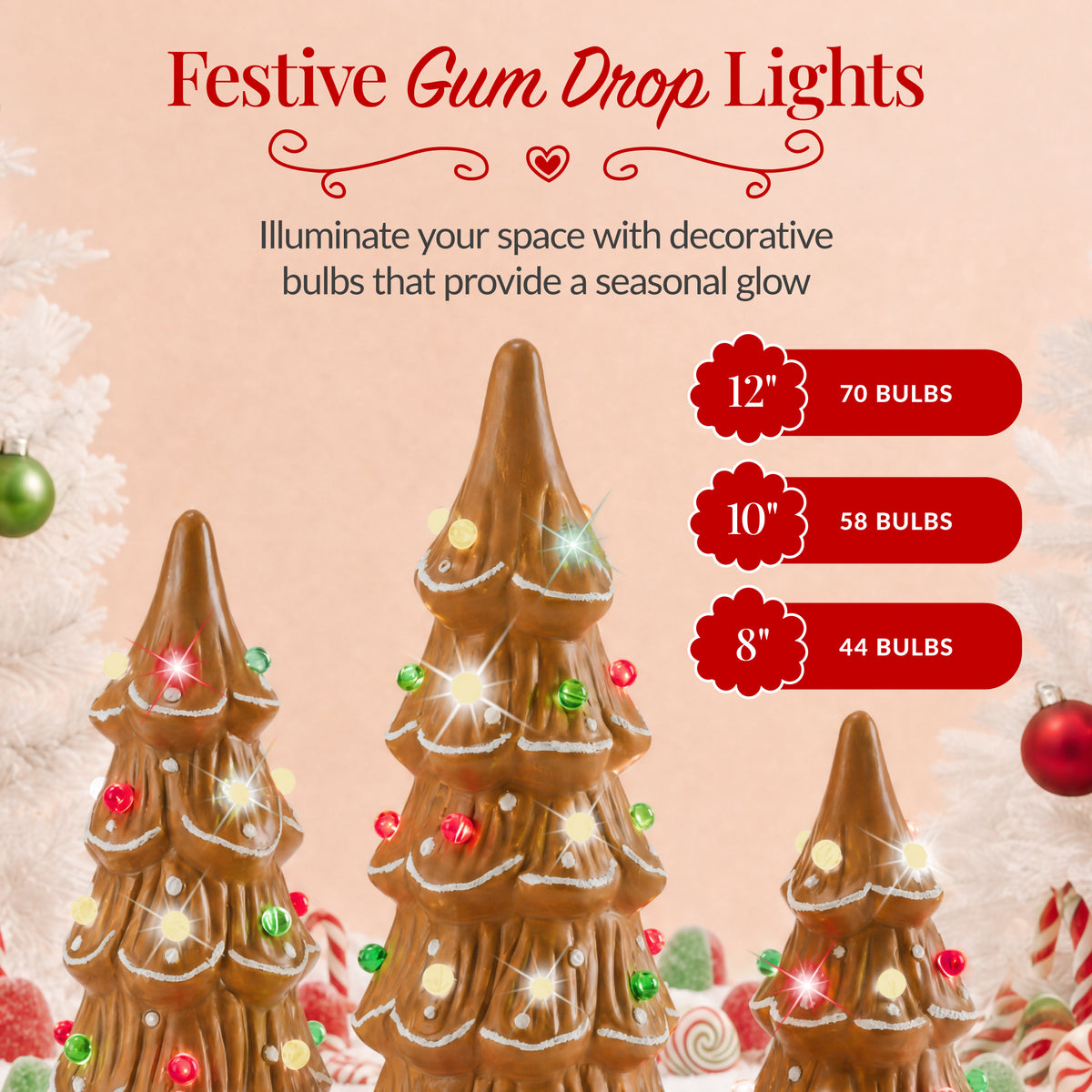 Set of 3 Pre-Lit Ceramic Tabletop Christmas Trees