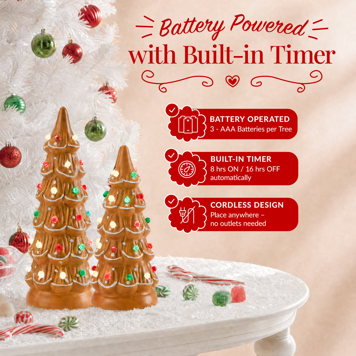 Set of 3 Pre-Lit Ceramic Tabletop Christmas Trees