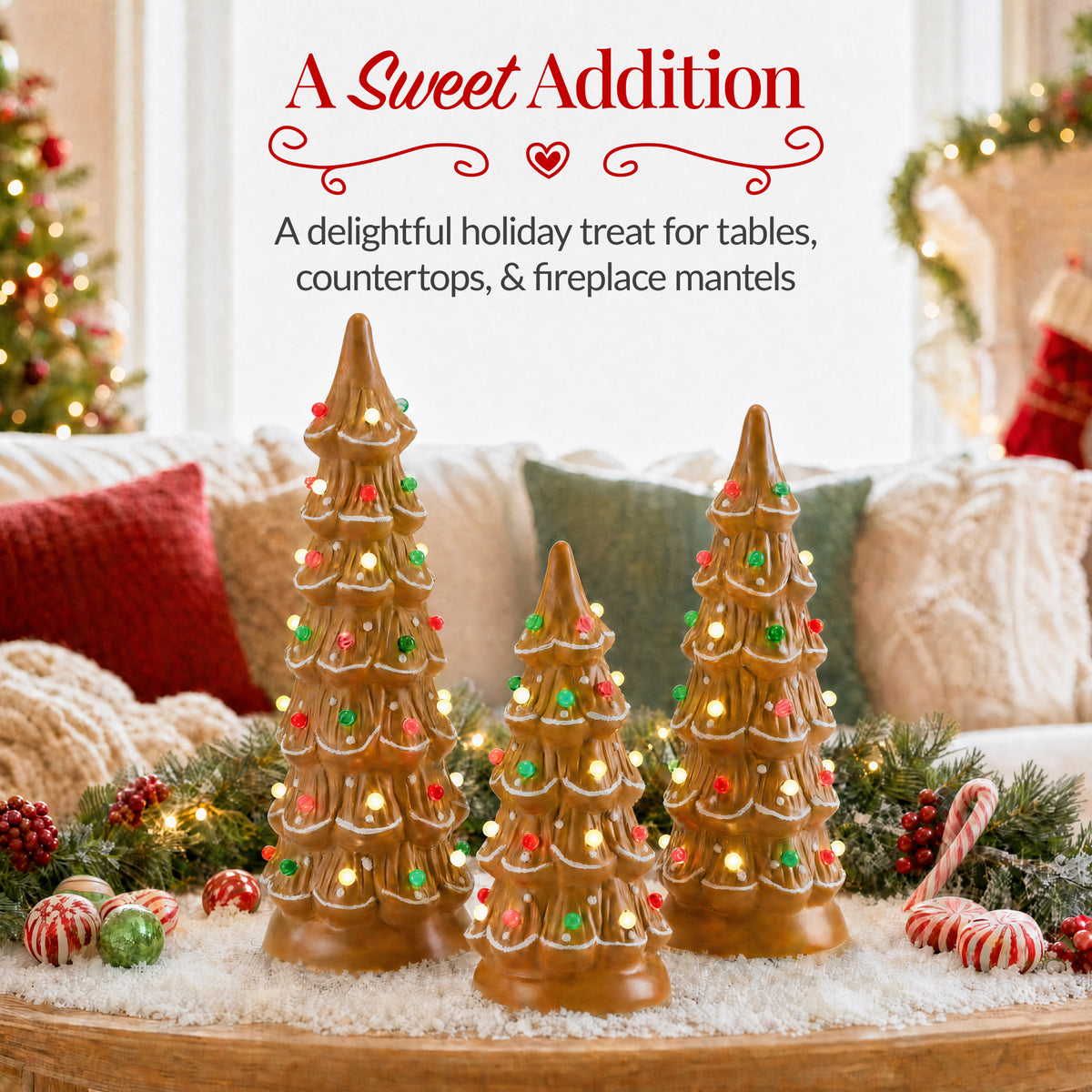 Set of 3 Pre-Lit Ceramic Tabletop Christmas Trees