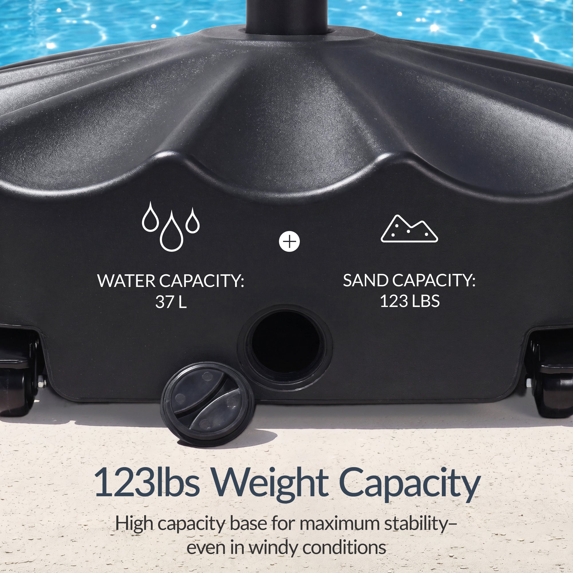 123lb Capacity Fillable Mobile Umbrella Base w/ 4 wheels - Wavy Design