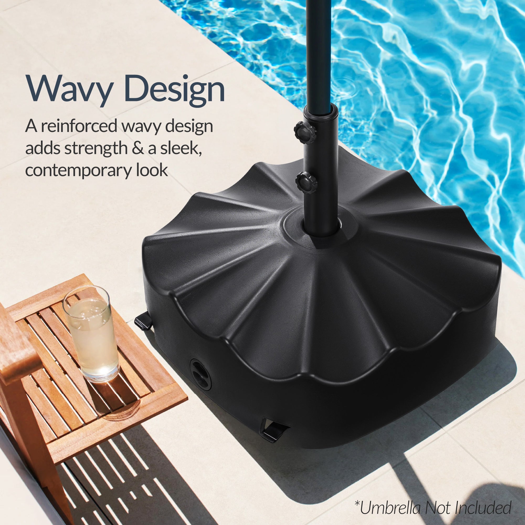 123lb Capacity Fillable Mobile Umbrella Base w/ 4 wheels - Wavy Design