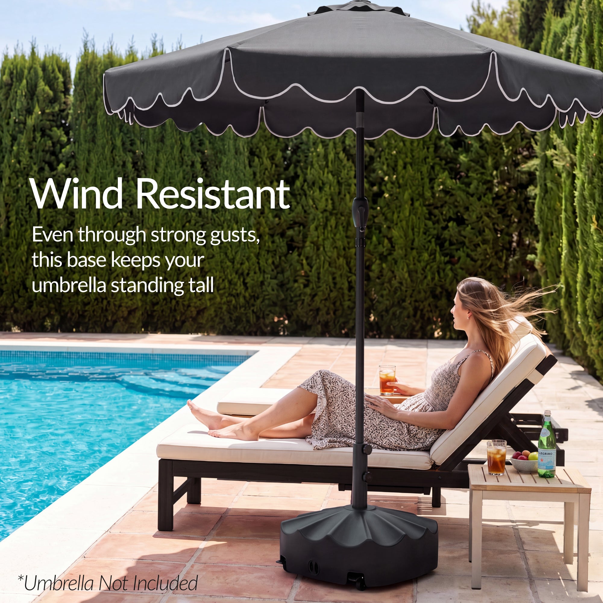 123lb Capacity Fillable Mobile Umbrella Base w/ 4 wheels - Wavy Design