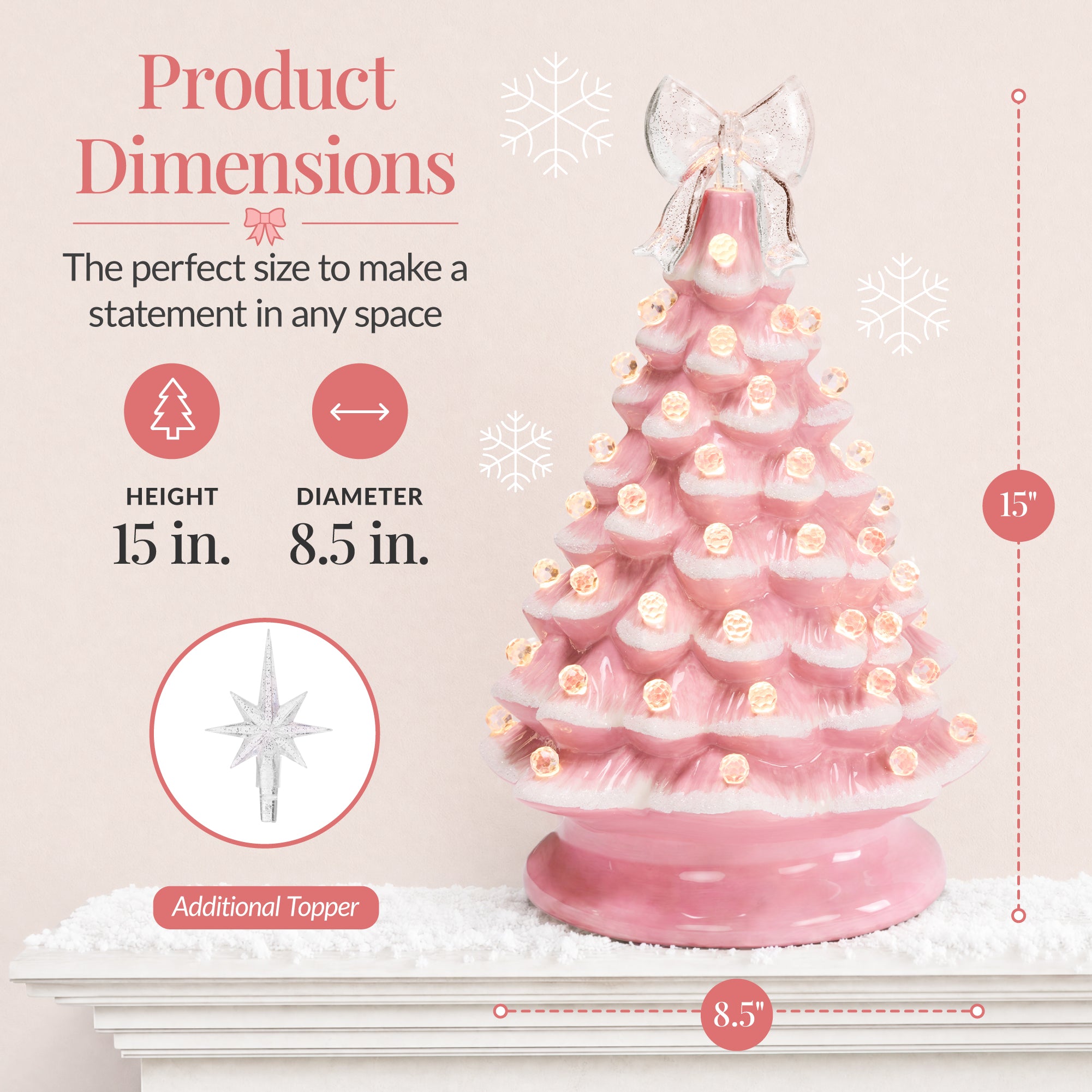 Ceramic Christmas Tree, Pre-lit Tabletop Holiday Tree