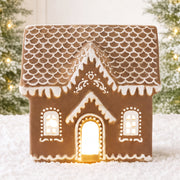 Ceramic Gingerbread House Lighted Christmas Decor, Battery Powered