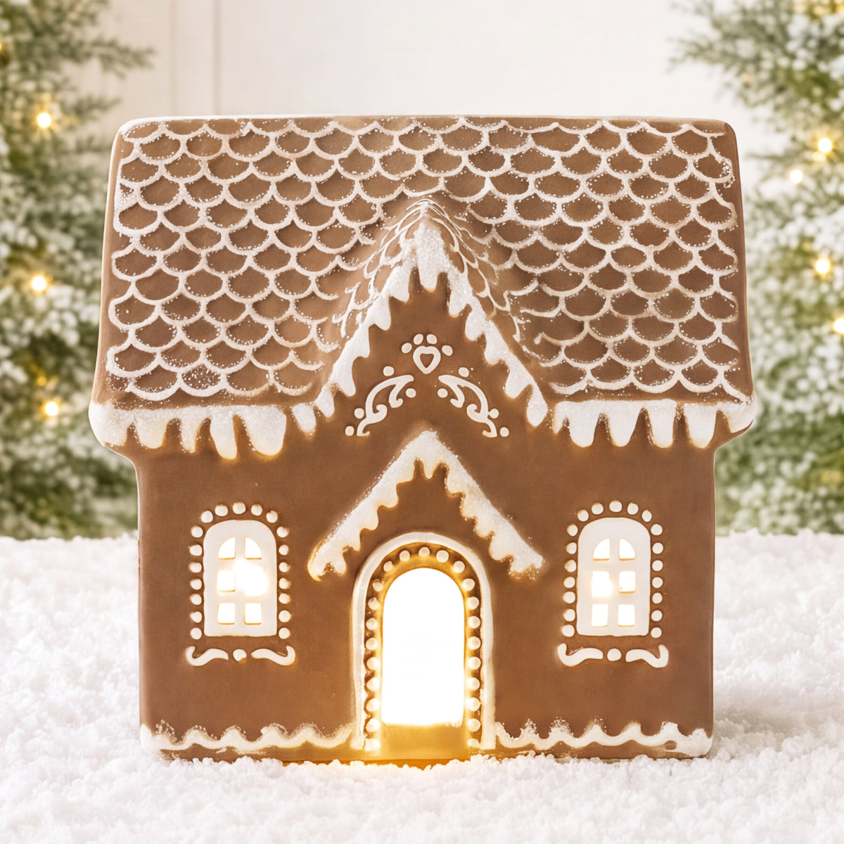 Ceramic Gingerbread House Lighted Christmas Decor, Battery Powered