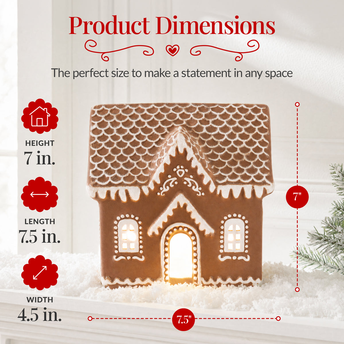 Ceramic Gingerbread House Lighted Christmas Decor, Battery Powered