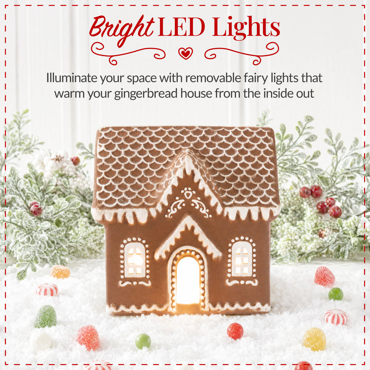 Ceramic Gingerbread House Lighted Christmas Decor, Battery Powered