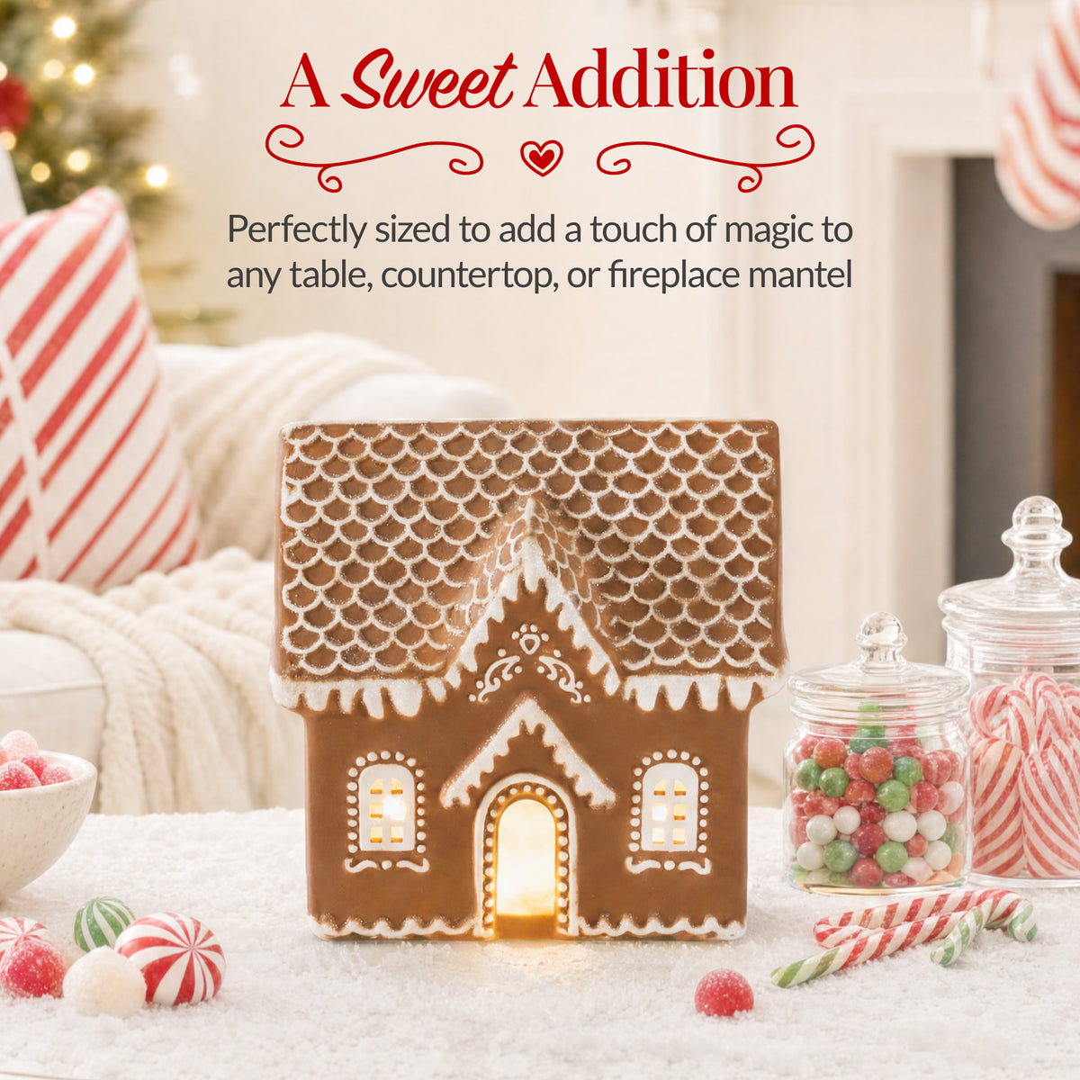 Ceramic Gingerbread House Lighted Christmas Decor, Battery Powered