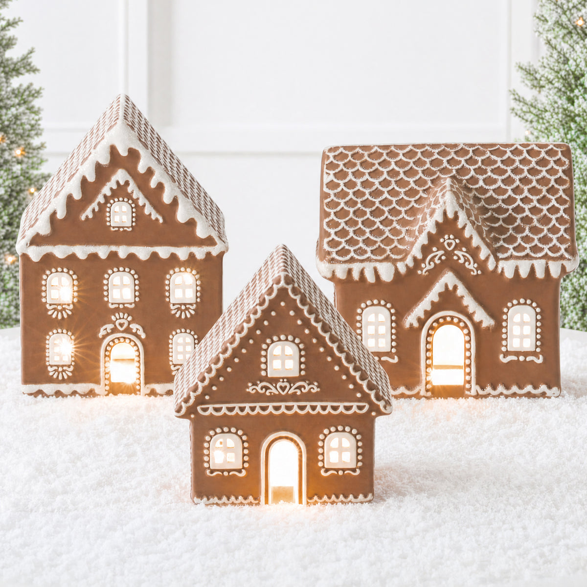 Ceramic Gingerbread House Lighted Christmas Decor, Battery Powered