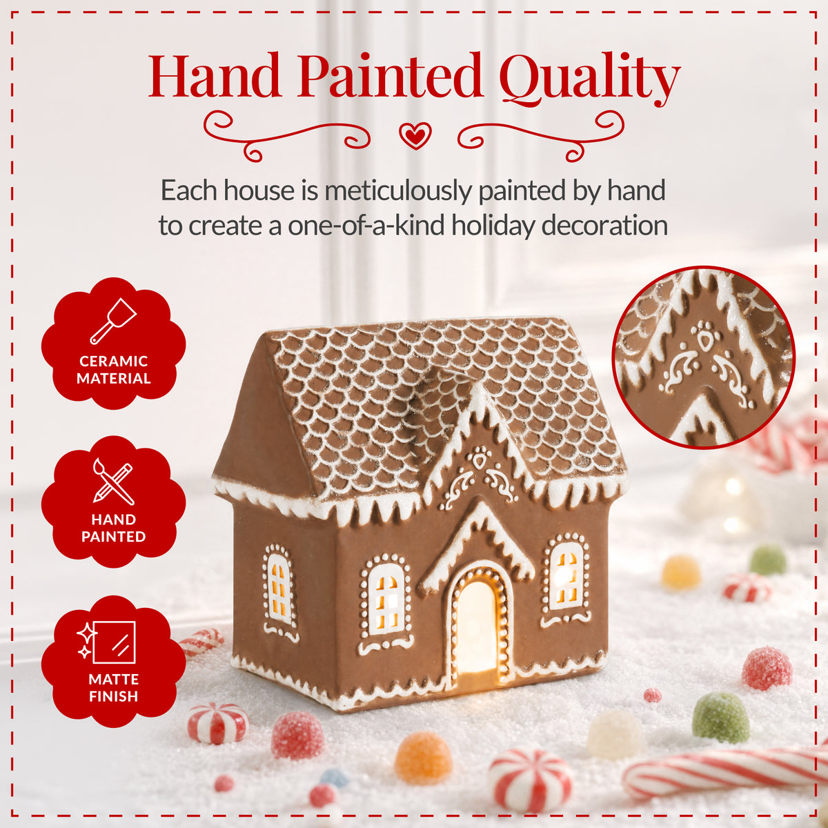 Ceramic Gingerbread House Lighted Christmas Decor, Battery Powered