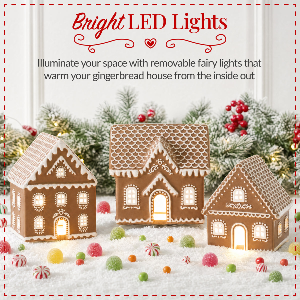 Ceramic Gingerbread House Lighted Christmas Decor, Battery Powered