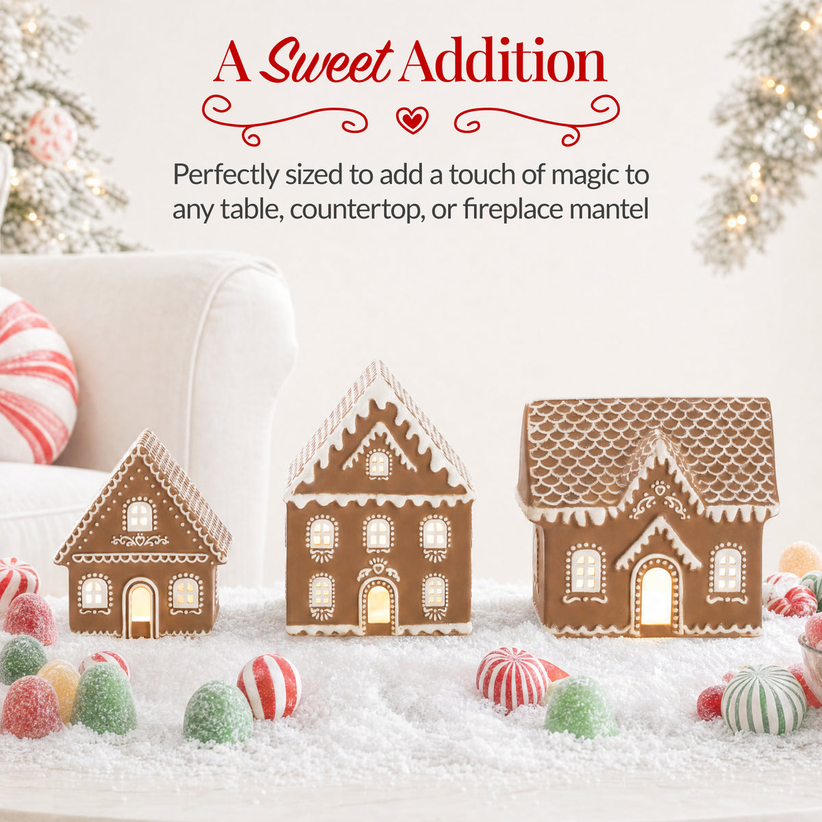 Ceramic Gingerbread House Lighted Christmas Decor, Battery Powered