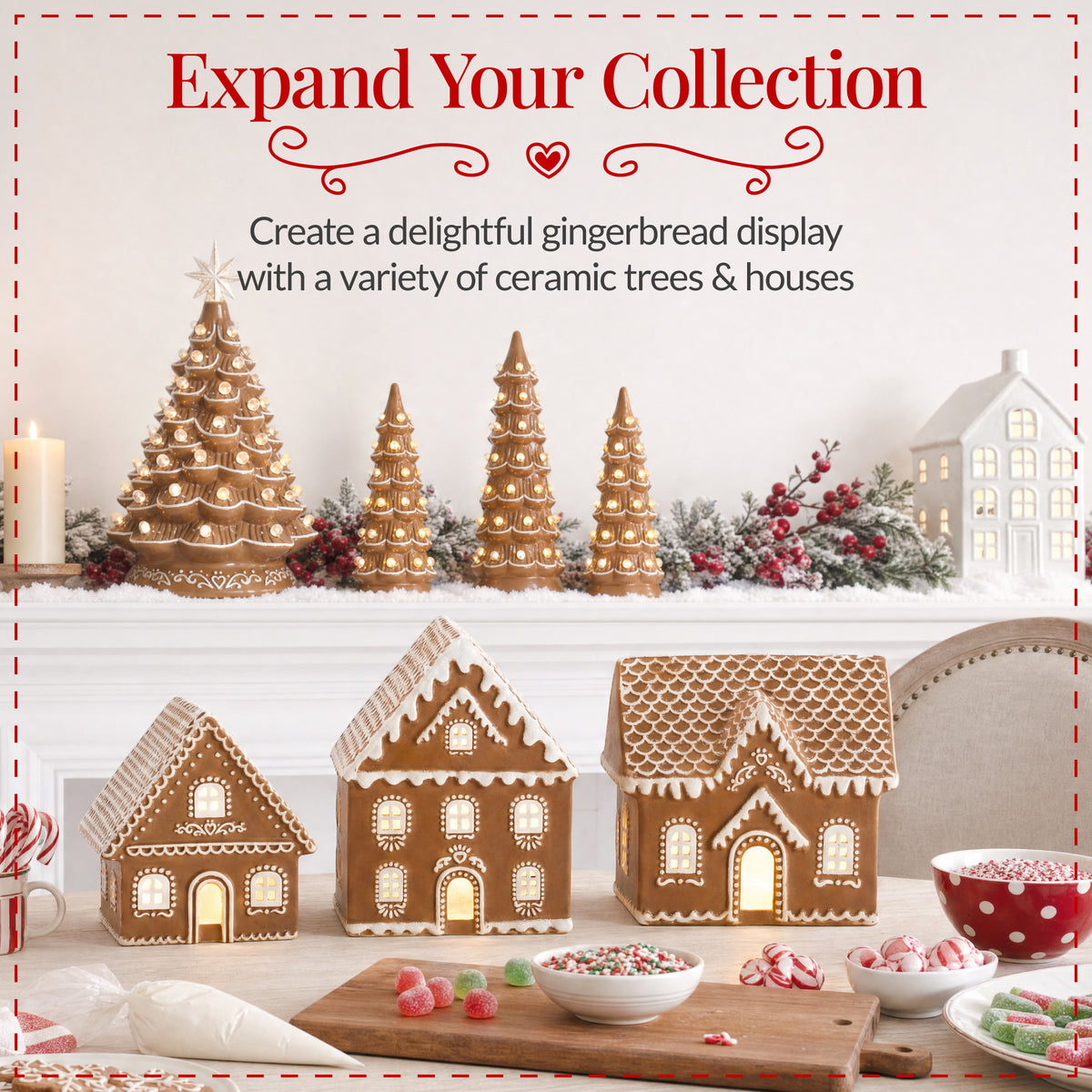 Ceramic Gingerbread House Lighted Christmas Decor, Battery Powered