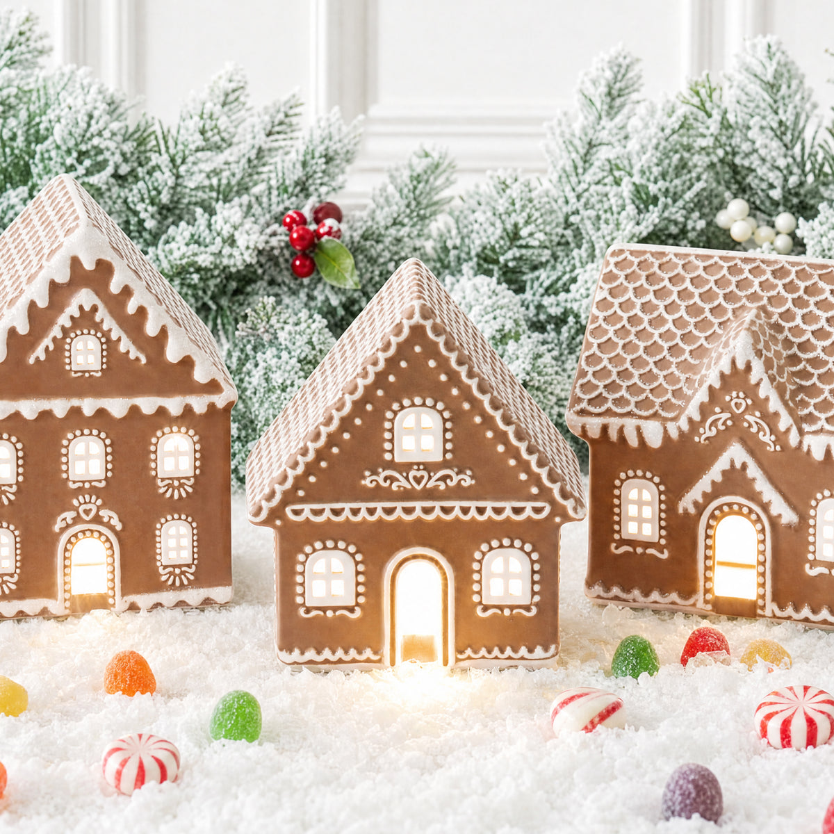 Ceramic Gingerbread House Lighted Christmas Decor, Battery Powered