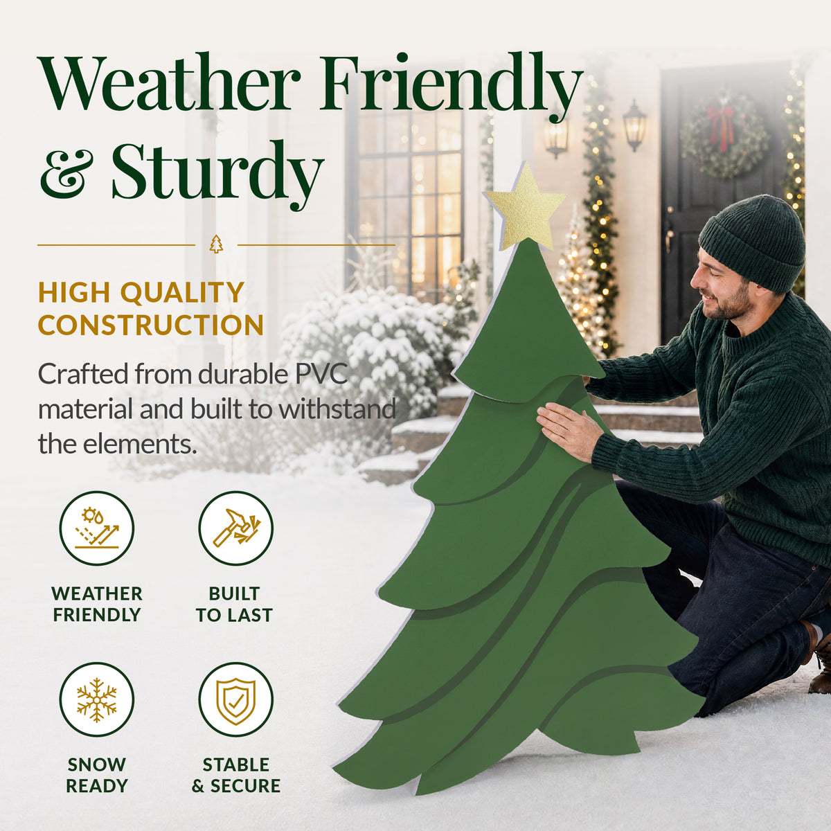 4Ft PVC Outdoor Christmas Tree Yard Silhouette 48in Weather Resistant Decor