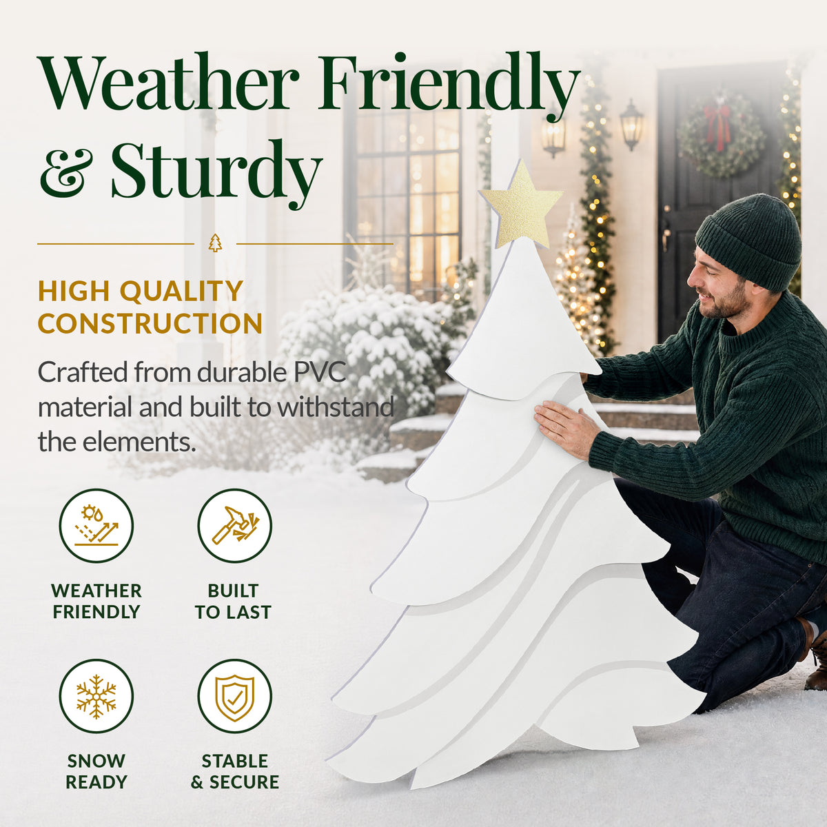 4Ft PVC Outdoor Christmas Tree Yard Silhouette 48in Weather Resistant Decor