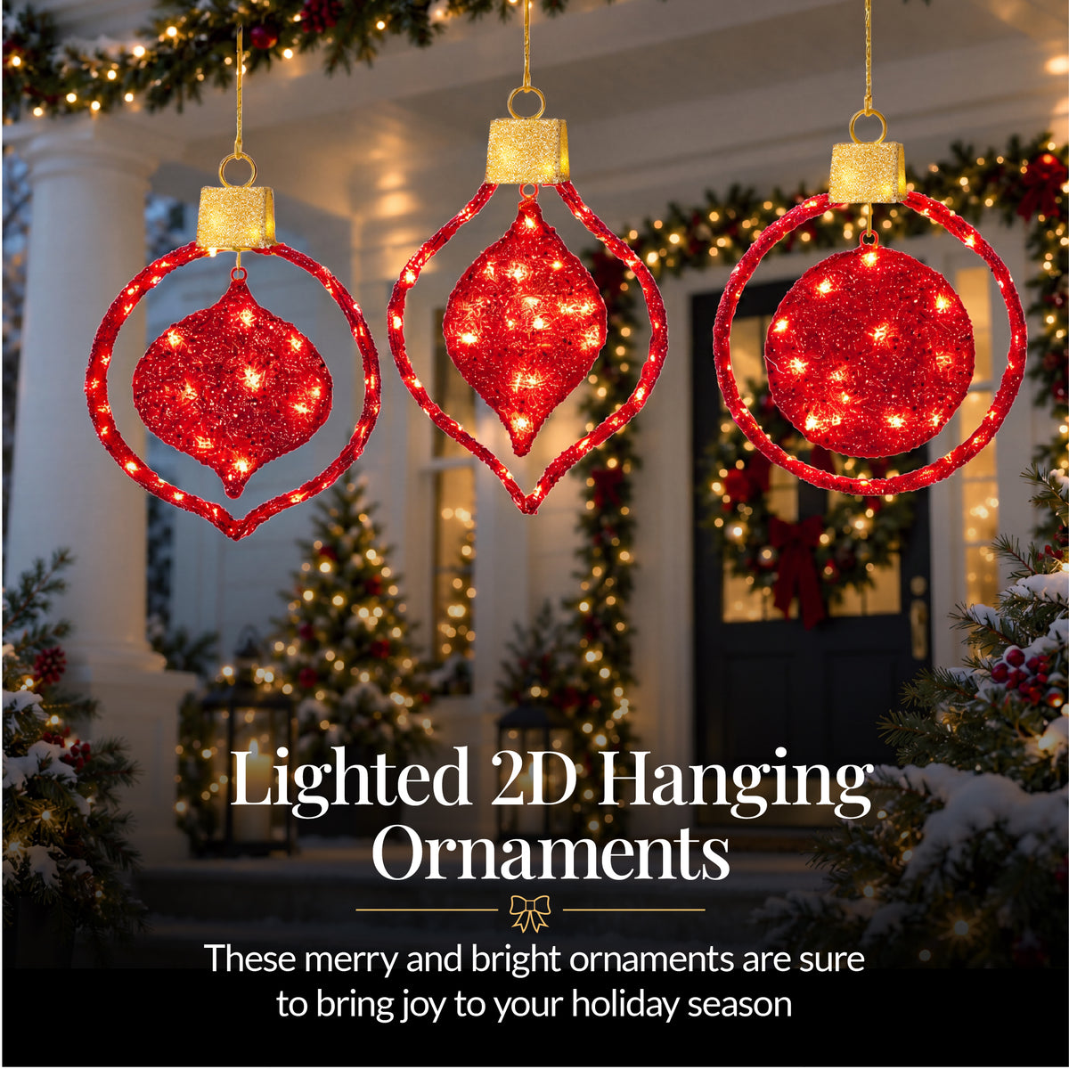3pc Pre-Lit 2D Hanging Christmas Ornaments 14in Outdoor Lighted Decorations
