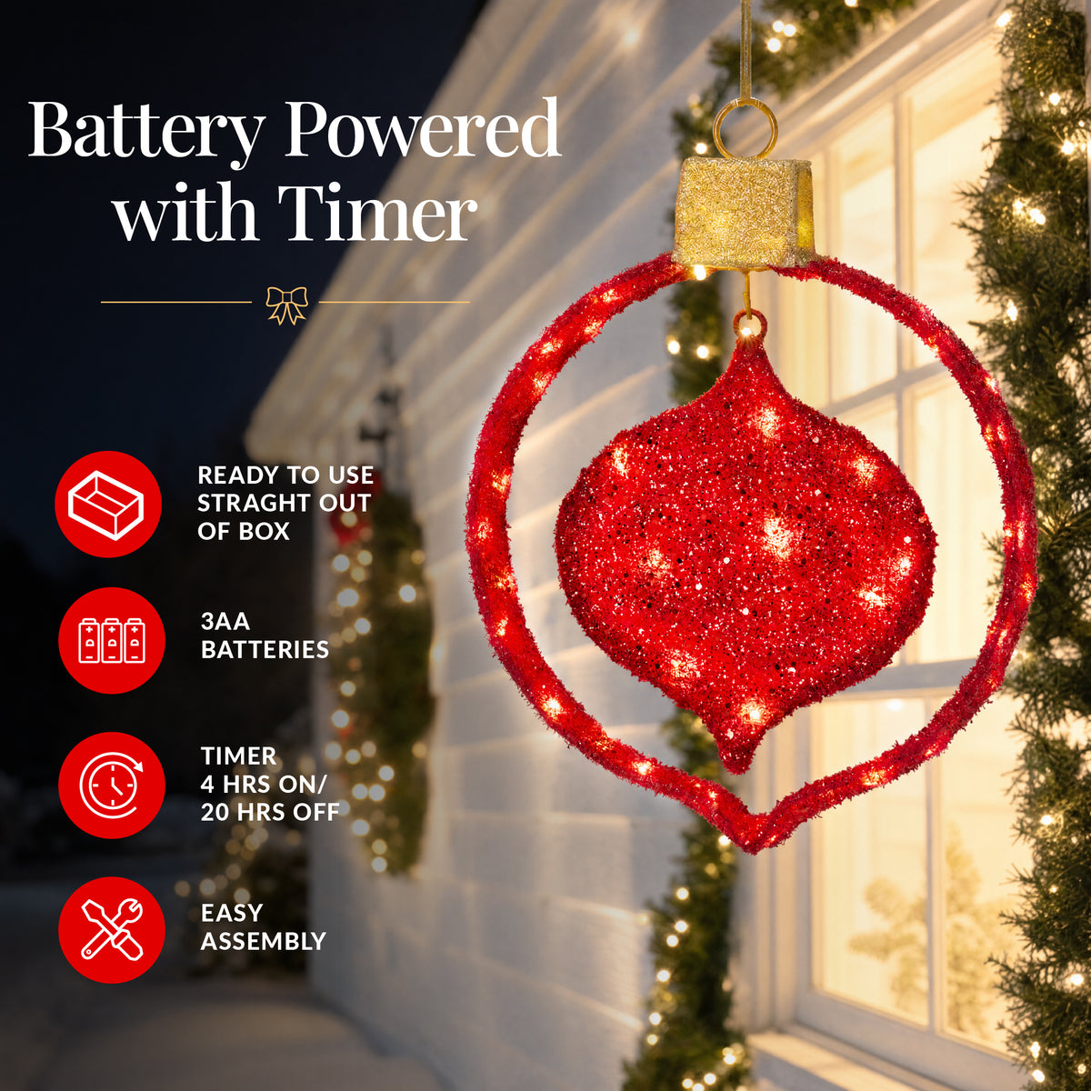 3pc Pre-Lit 2D Hanging Christmas Ornaments 14in Outdoor Lighted Decorations