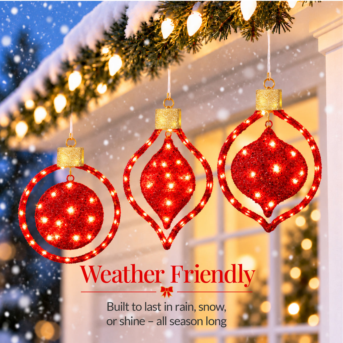 3pc Pre-Lit 2D Hanging Christmas Ornaments 14in Outdoor Lighted Decorations