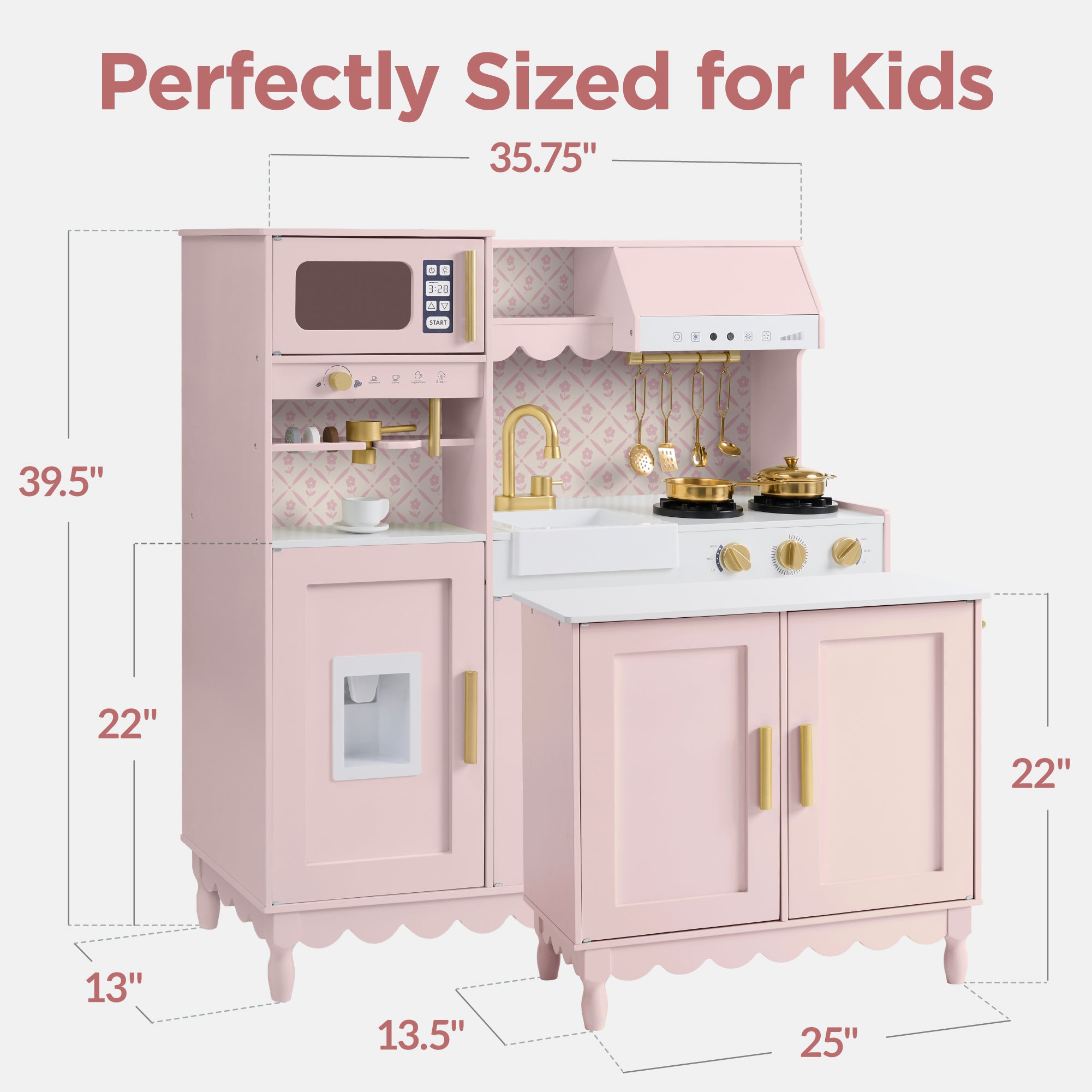 Kids Play Kitchen Set with Espresso Machine, Ice Maker & Accessories
