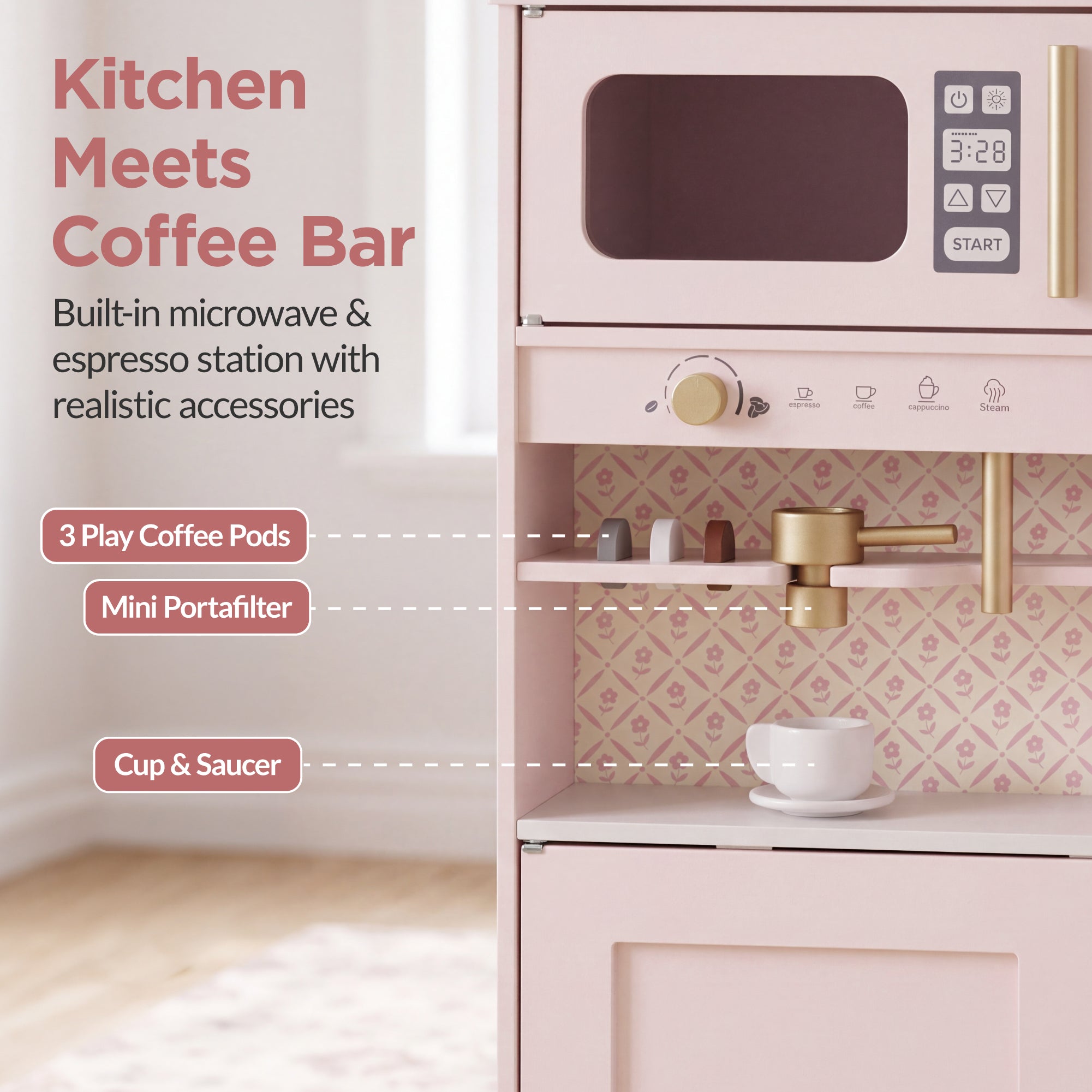 Kids Play Kitchen Set with Espresso Machine, Ice Maker & Accessories
