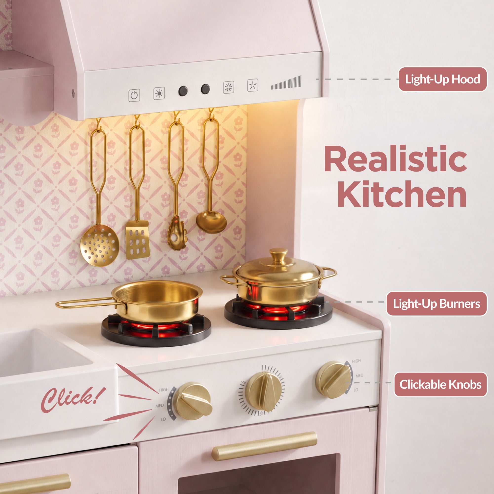 Kids Play Kitchen Set with Espresso Machine, Ice Maker & Accessories