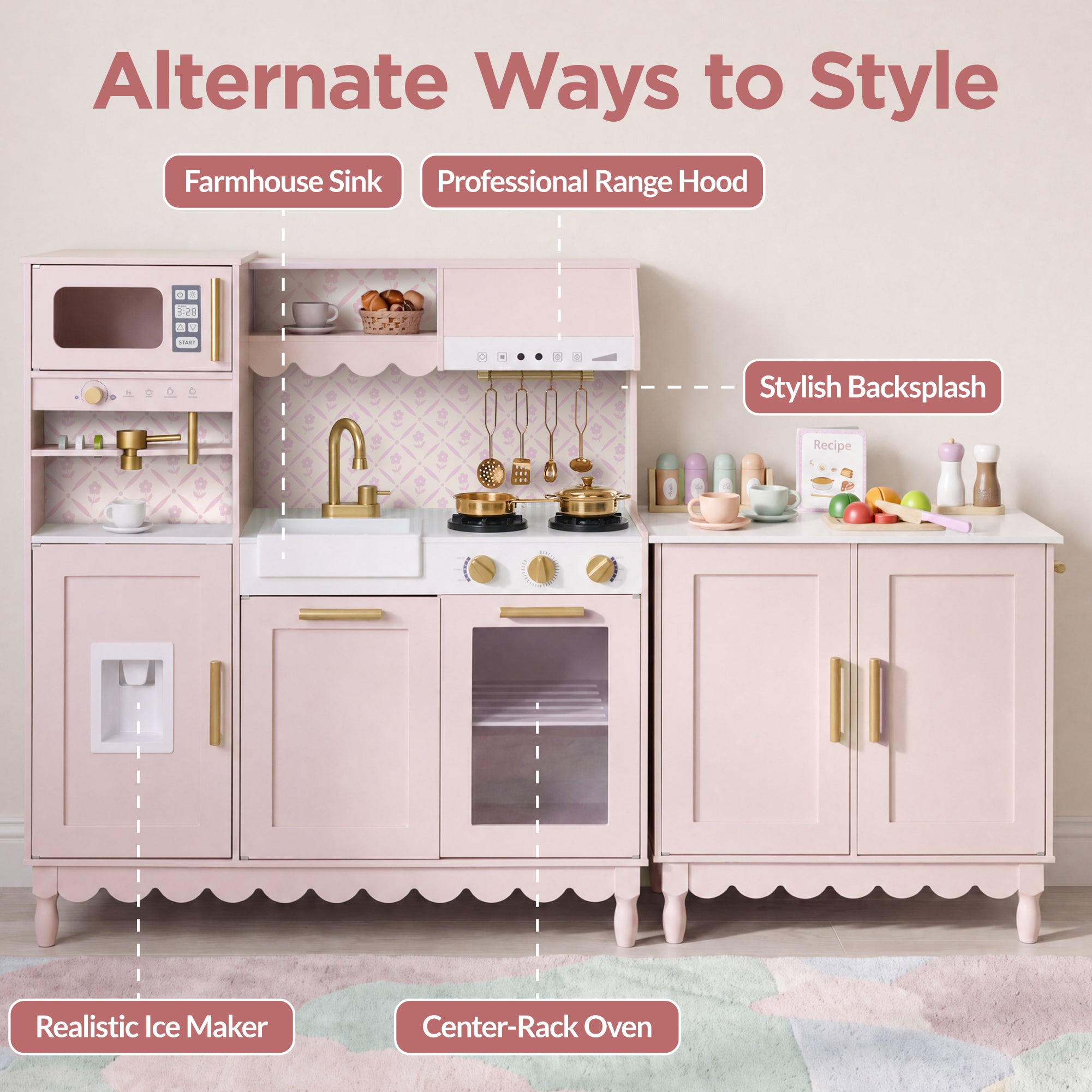 Kids Play Kitchen Set with Espresso Machine, Ice Maker & Accessories