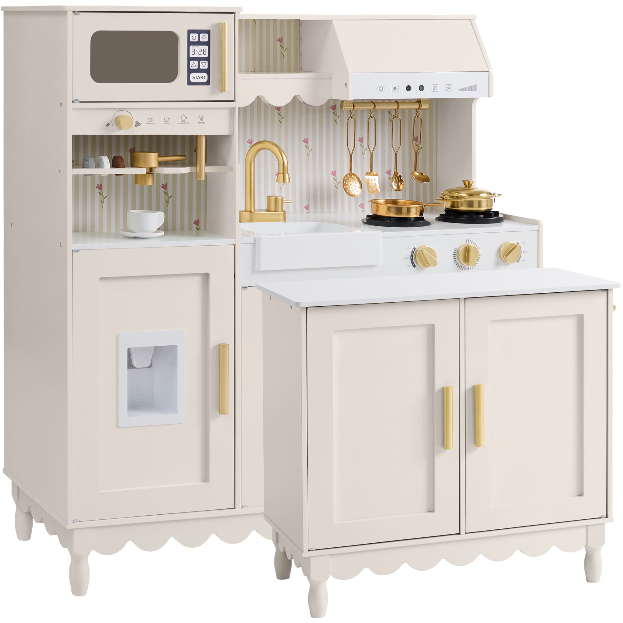 Kids Play Kitchen Set with Espresso Machine, Ice Maker & Accessories