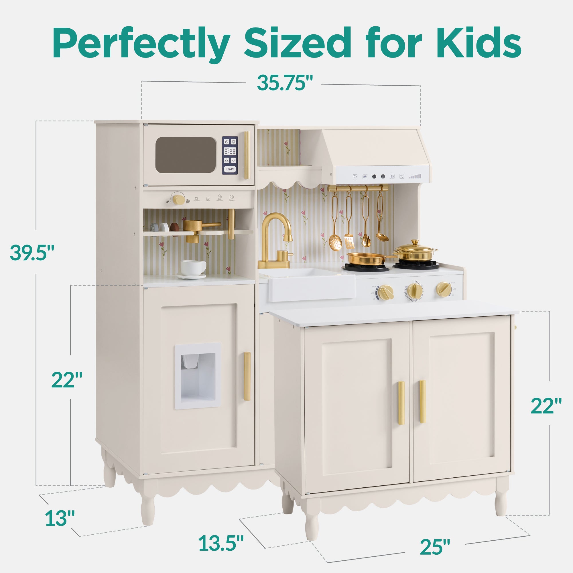 Kids Play Kitchen Set with Espresso Machine, Ice Maker & Accessories
