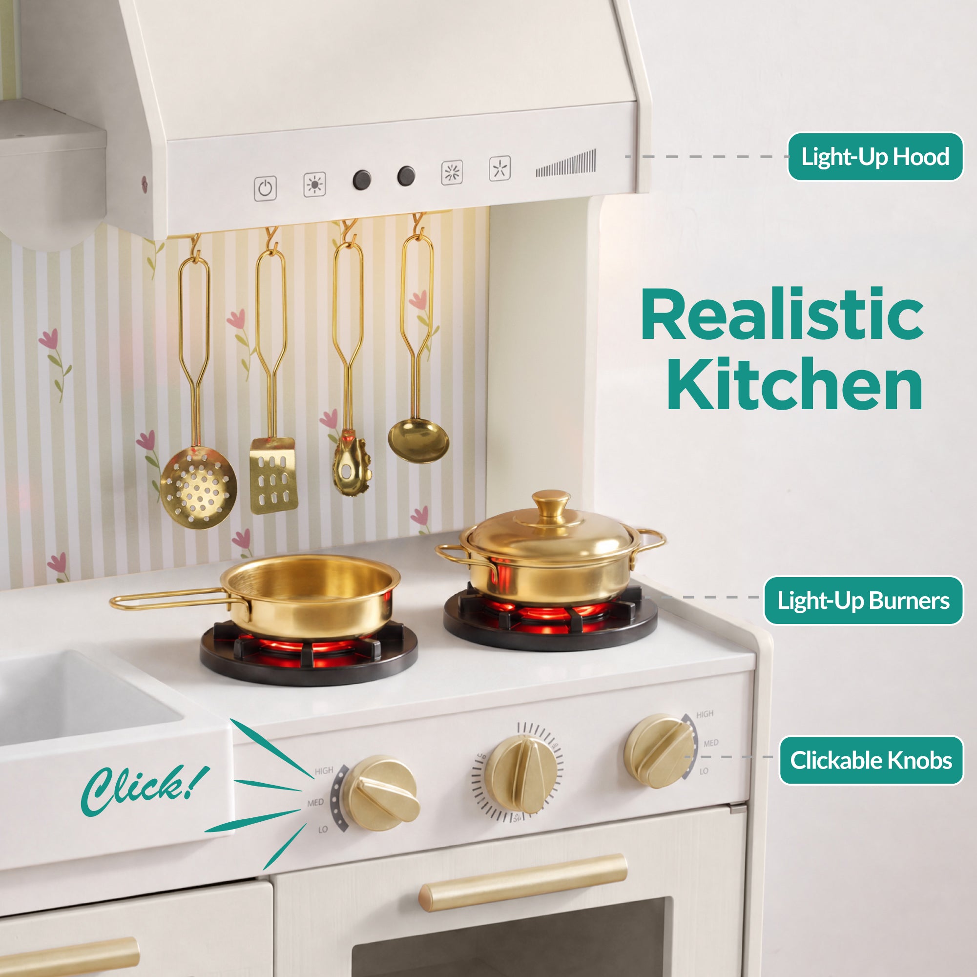 Kids Play Kitchen Set with Espresso Machine, Ice Maker & Accessories