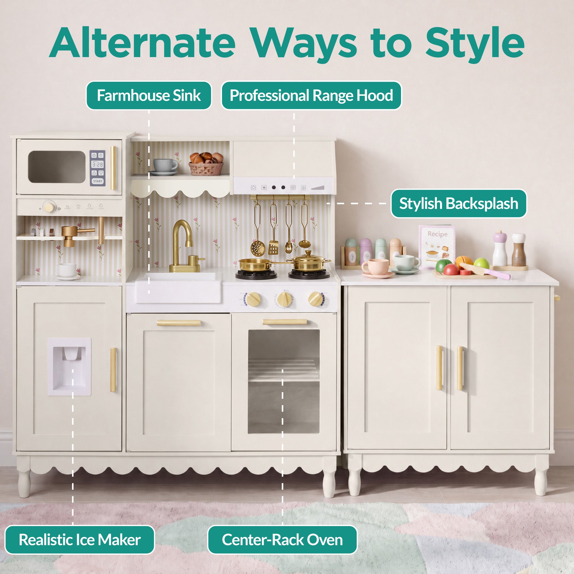 Kids Play Kitchen Set with Espresso Machine, Ice Maker & Accessories
